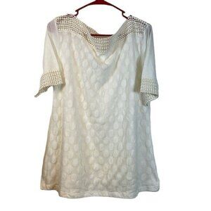 Shannon Ford New York White Lace Polka Dot Bateau Neck Blouse Size XL EUC #4245